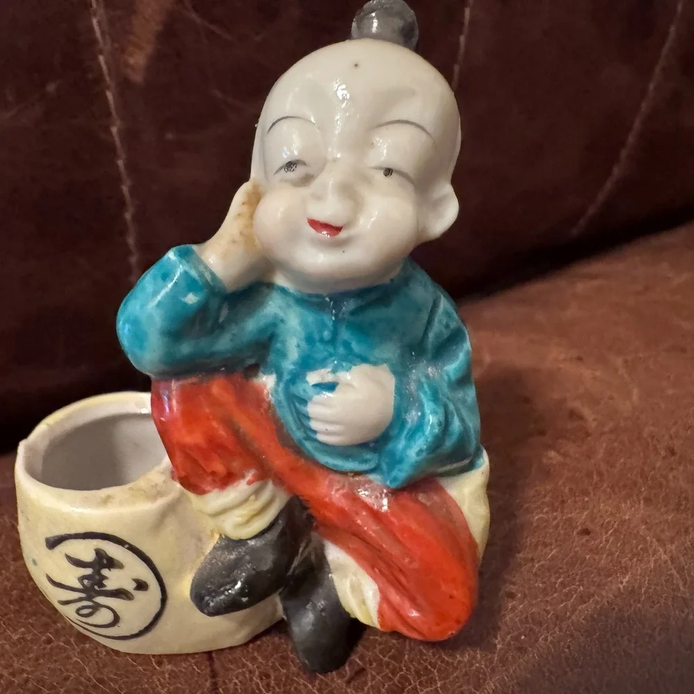 Vintage Oriental Asian‎ Boy Figurine Japan Air Planter Toothpick Holder